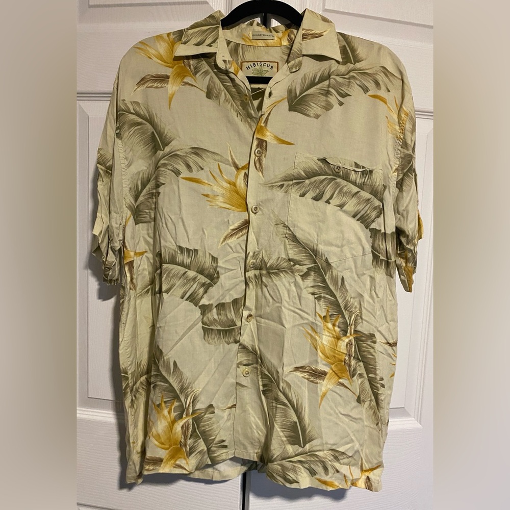 Men's Tropical Leaf Print Shirt - Cream and Brown